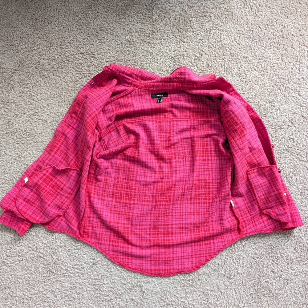 Forever 21 Vibrant Pink Plaid Oversized Faux Pearl Diamond Blazer Jacket Medium - Picture 6 of 13